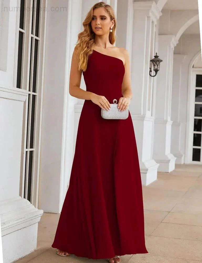 Numbersea One Shoulder Chiffon Bridesmaid Dresses Long Formal Homecoming Prom Gowns for Women Party Wedding Evening SEA28052 - Image 14