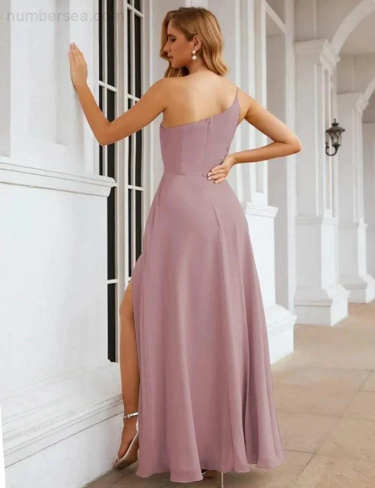 Numbersea One Shoulder Chiffon Bridesmaid Dresses Long Formal Homecoming Prom Gowns for Women Party Wedding Evening SEA28052 - Image 17