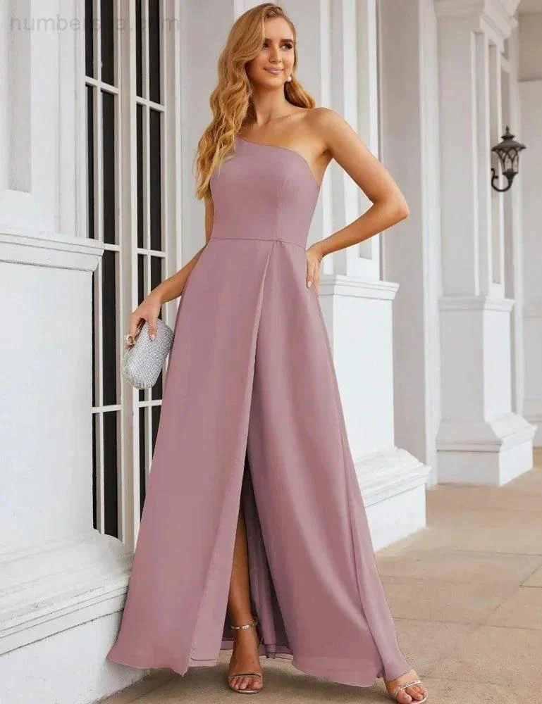 Numbersea One Shoulder Chiffon Bridesmaid Dresses Long Formal Homecoming Prom Gowns for Women Party Wedding Evening SEA28052 - Image 18