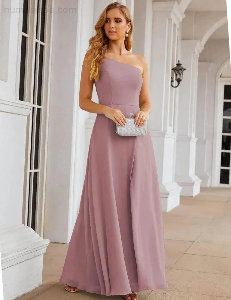 Numbersea One Shoulder Chiffon Bridesmaid Dresses Long Formal Homecoming Prom Gowns for Women Party Wedding Evening SEA28052 - Image 19