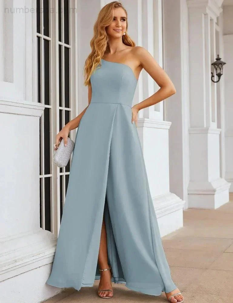 Numbersea One Shoulder Chiffon Bridesmaid Dresses Long Formal Homecoming Prom Gowns for Women Party Wedding Evening SEA28052 - Image 23