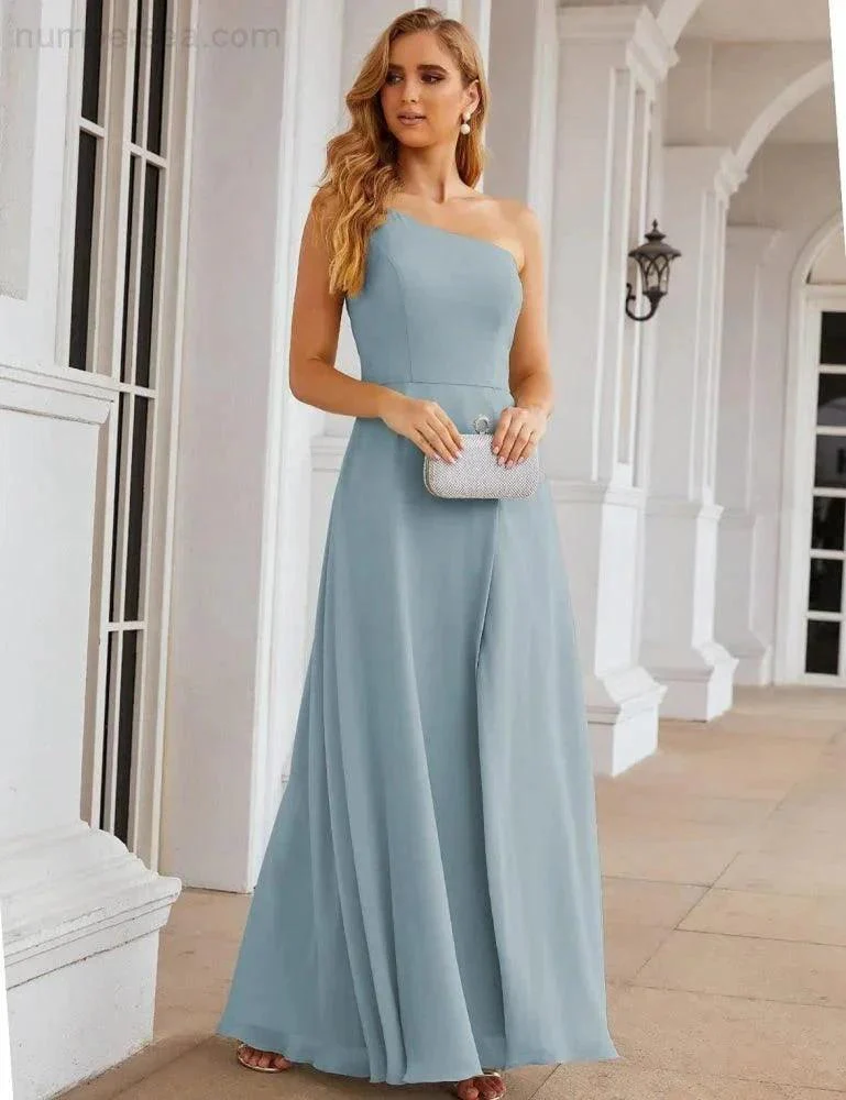 Numbersea One Shoulder Chiffon Bridesmaid Dresses Long Formal Homecoming Prom Gowns for Women Party Wedding Evening SEA28052 - Image 24