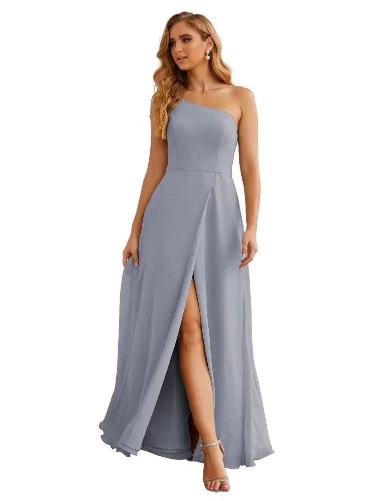 Numbersea One Shoulder Chiffon Bridesmaid Dresses Long Formal Homecoming Prom Gowns for Women Party Wedding Evening SEA28052 - Image 26