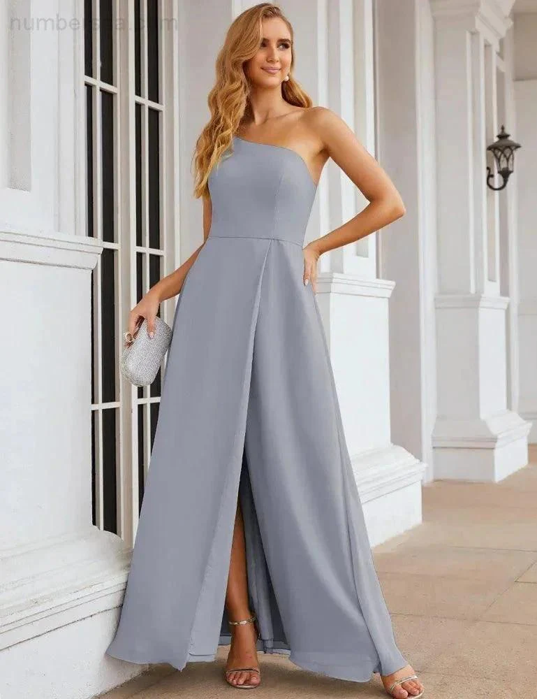 Numbersea One Shoulder Chiffon Bridesmaid Dresses Long Formal Homecoming Prom Gowns for Women Party Wedding Evening SEA28052 - Image 28