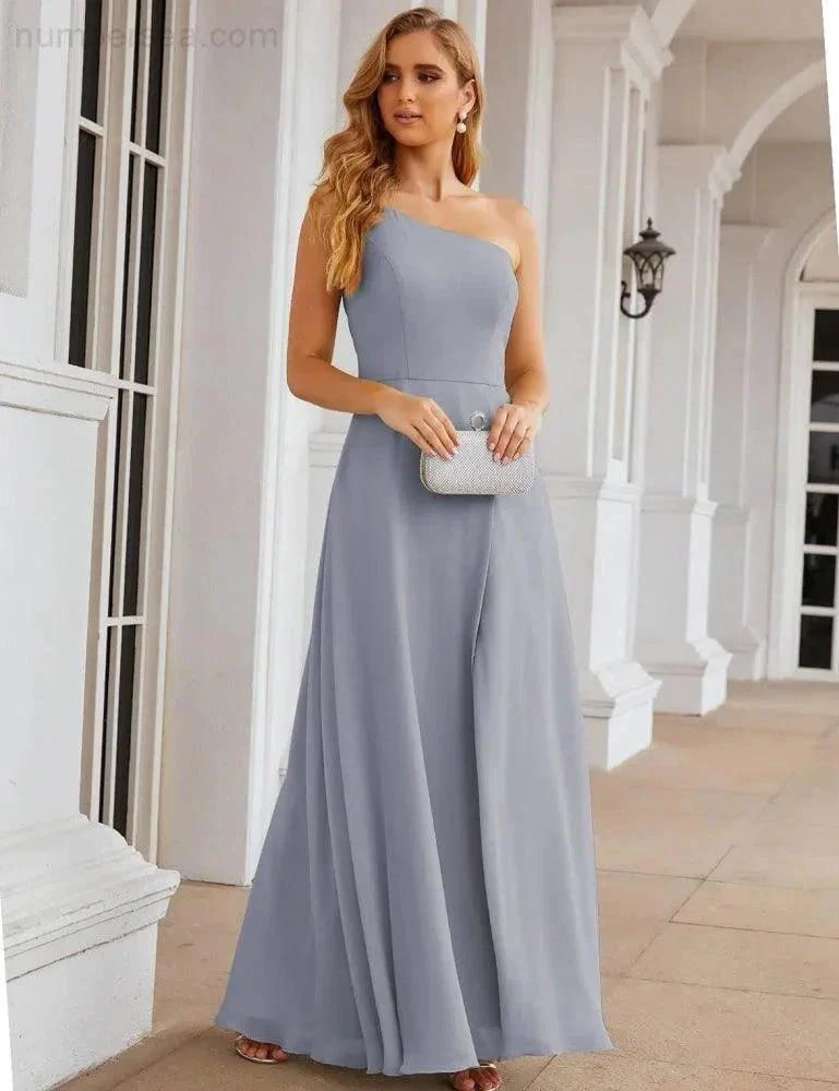 Numbersea One Shoulder Chiffon Bridesmaid Dresses Long Formal Homecoming Prom Gowns for Women Party Wedding Evening SEA28052 - Image 29