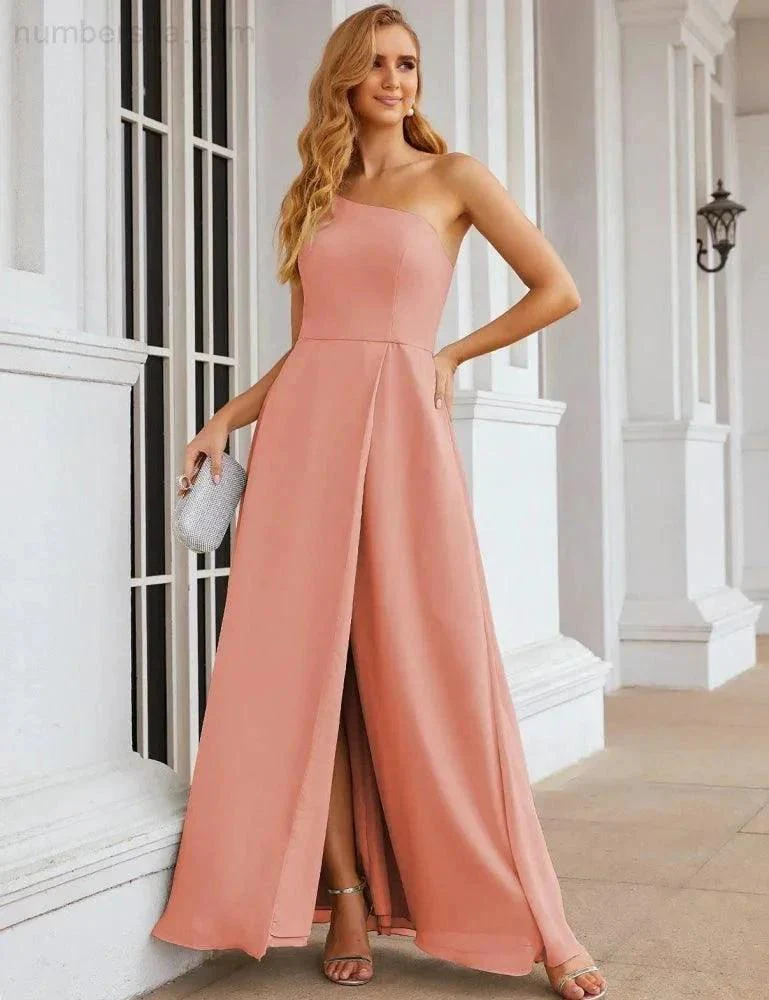 Numbersea One Shoulder Chiffon Bridesmaid Dresses Long Formal Homecoming Prom Gowns for Women Party Wedding Evening SEA28052 - Image 3