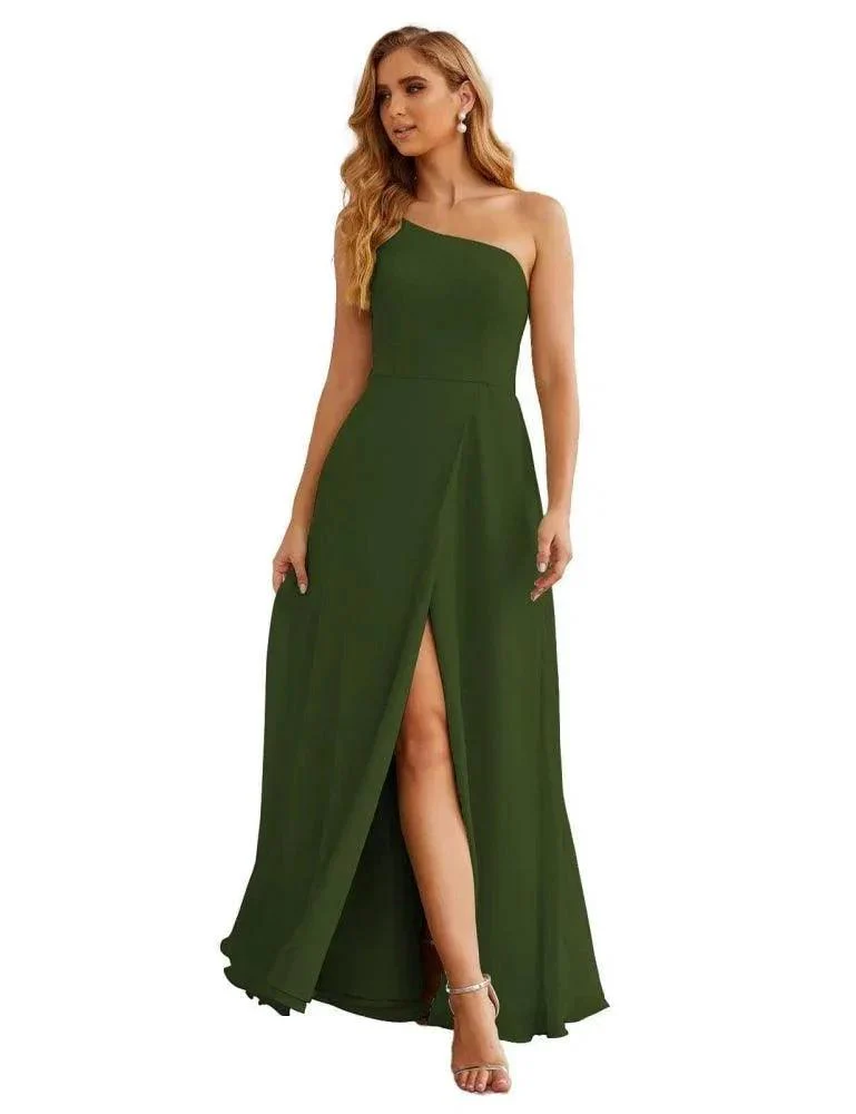 Numbersea One Shoulder Chiffon Bridesmaid Dresses Long Formal Homecoming Prom Gowns for Women Party Wedding Evening SEA28052 - Image 31