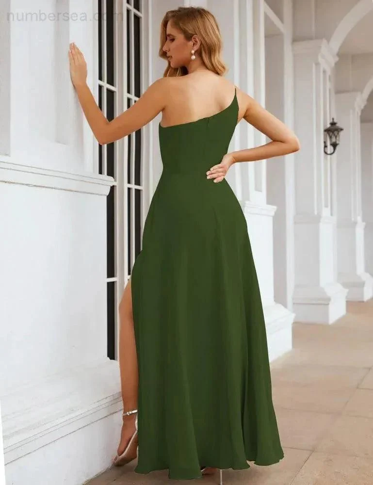Numbersea One Shoulder Chiffon Bridesmaid Dresses Long Formal Homecoming Prom Gowns for Women Party Wedding Evening SEA28052 - Image 32