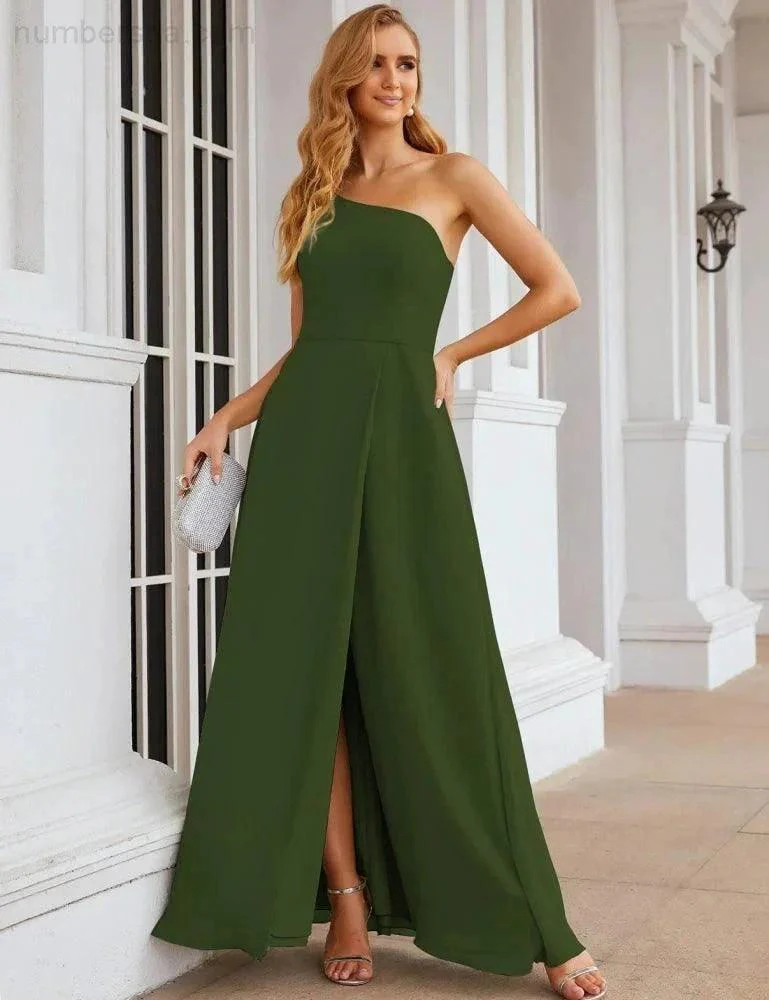 Numbersea One Shoulder Chiffon Bridesmaid Dresses Long Formal Homecoming Prom Gowns for Women Party Wedding Evening SEA28052 - Image 33