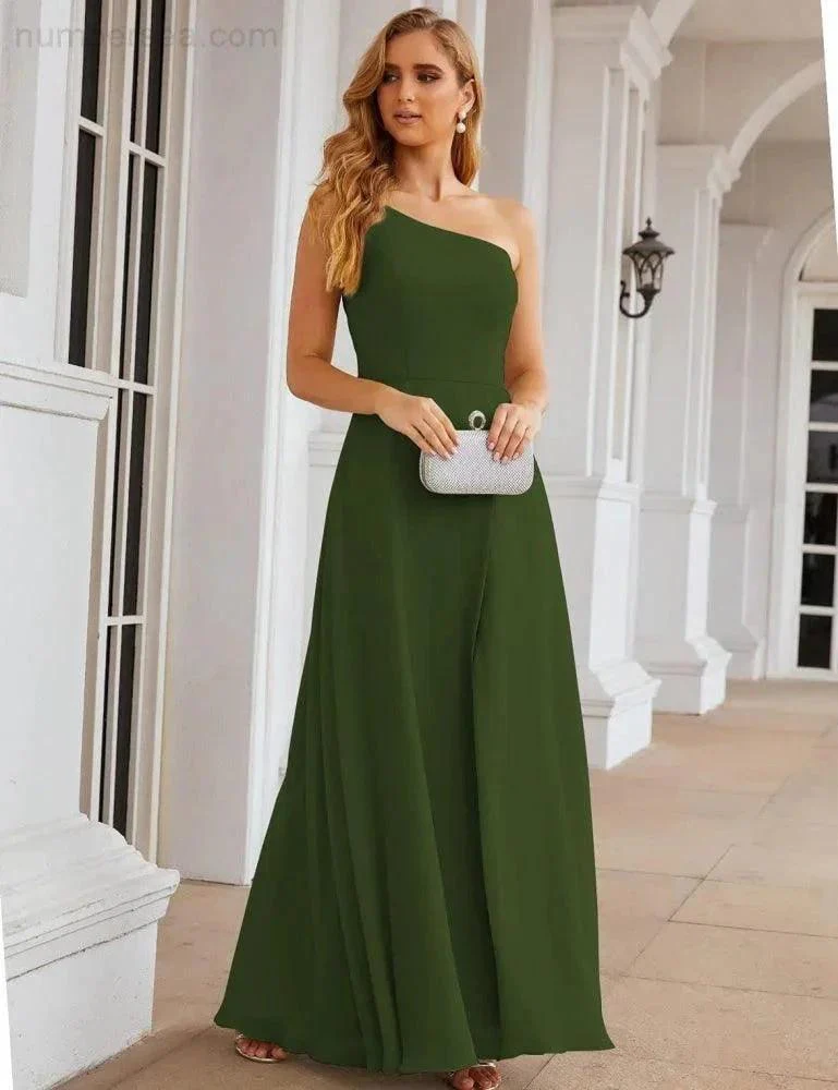 Numbersea One Shoulder Chiffon Bridesmaid Dresses Long Formal Homecoming Prom Gowns for Women Party Wedding Evening SEA28052 - Image 34