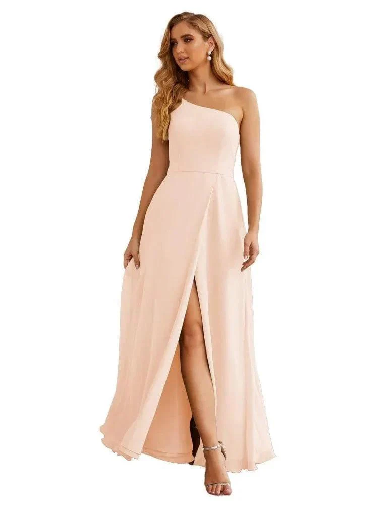 Numbersea One Shoulder Chiffon Bridesmaid Dresses Long Formal Homecoming Prom Gowns for Women Party Wedding Evening SEA28052 - Image 36