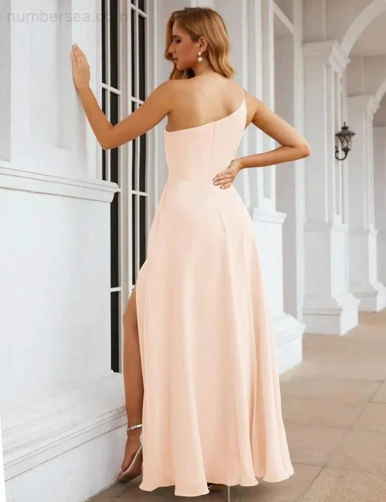 Numbersea One Shoulder Chiffon Bridesmaid Dresses Long Formal Homecoming Prom Gowns for Women Party Wedding Evening SEA28052 - Image 37