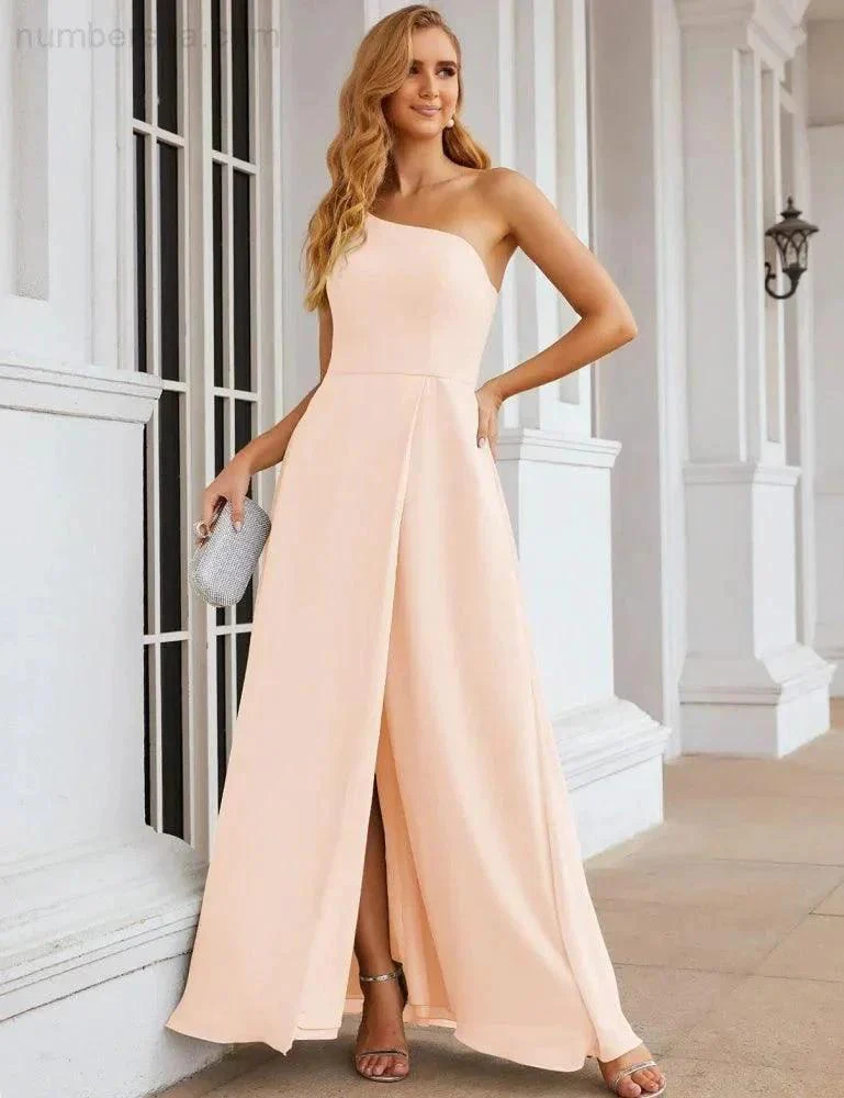 Numbersea One Shoulder Chiffon Bridesmaid Dresses Long Formal Homecoming Prom Gowns for Women Party Wedding Evening SEA28052 - Image 38