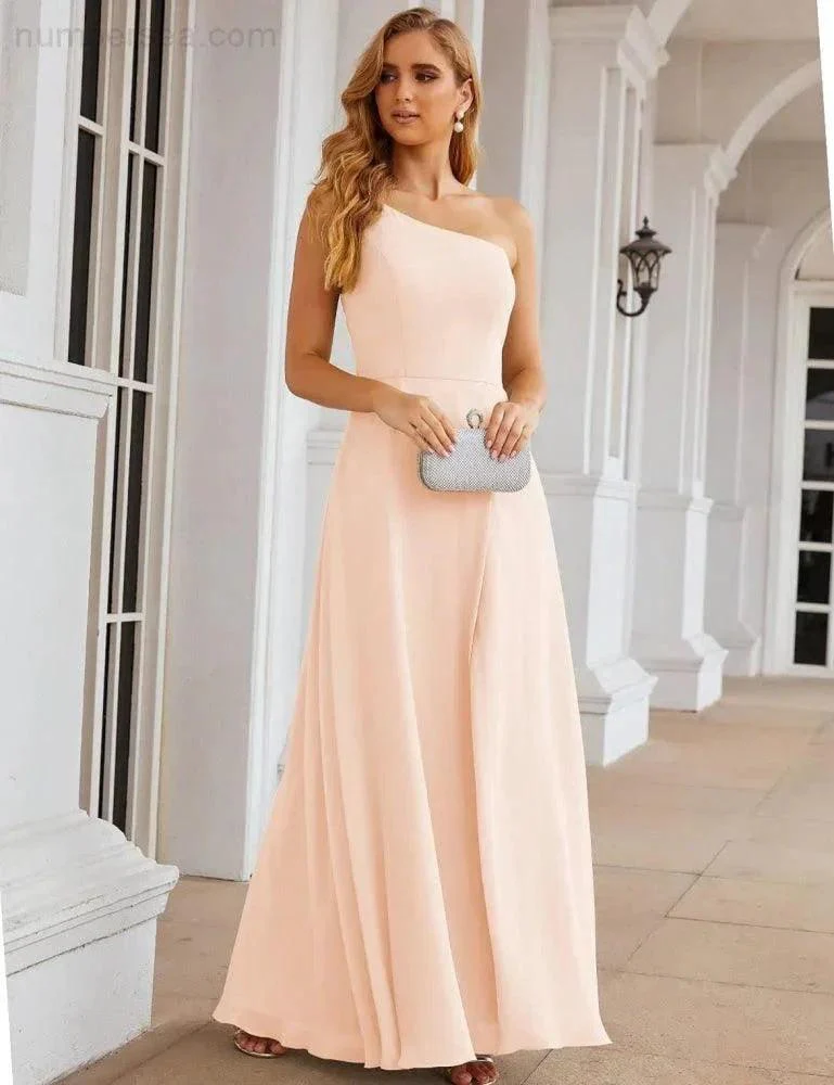 Numbersea One Shoulder Chiffon Bridesmaid Dresses Long Formal Homecoming Prom Gowns for Women Party Wedding Evening SEA28052 - Image 39