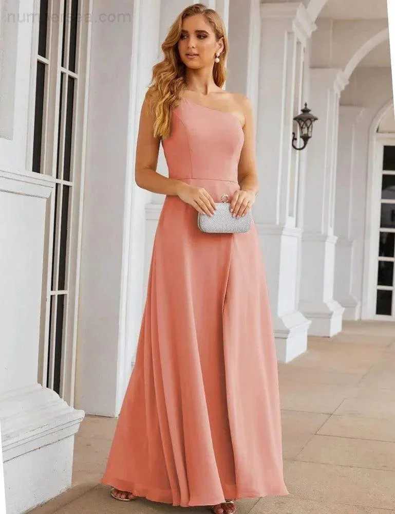 Numbersea One Shoulder Chiffon Bridesmaid Dresses Long Formal Homecoming Prom Gowns for Women Party Wedding Evening SEA28052 - Image 4