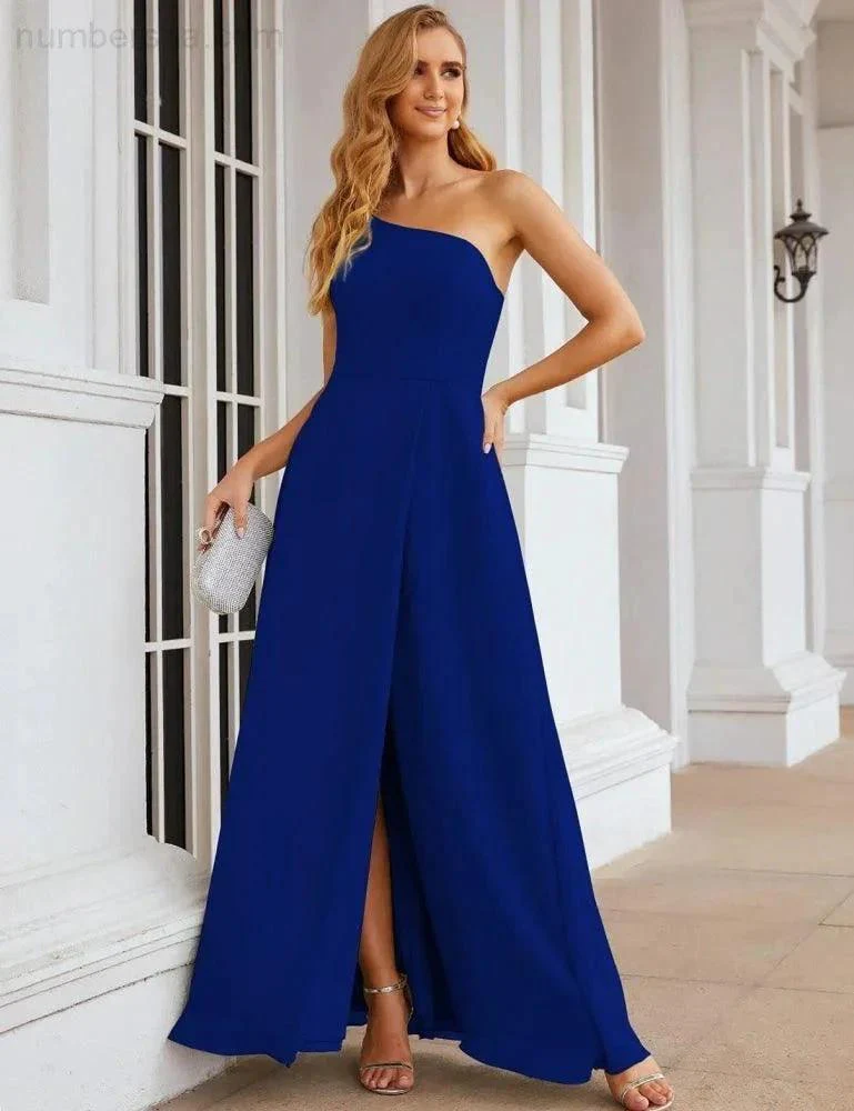 Numbersea One Shoulder Chiffon Bridesmaid Dresses Long Formal Homecoming Prom Gowns for Women Party Wedding Evening SEA28052 - Image 43