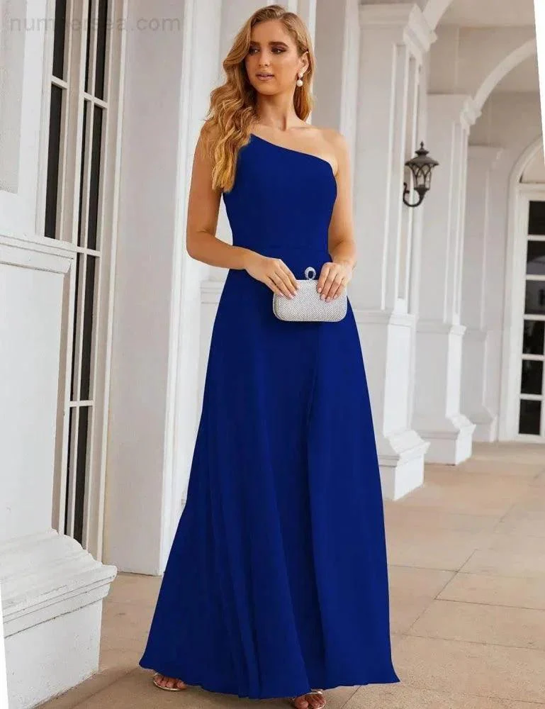 Numbersea One Shoulder Chiffon Bridesmaid Dresses Long Formal Homecoming Prom Gowns for Women Party Wedding Evening SEA28052 - Image 44