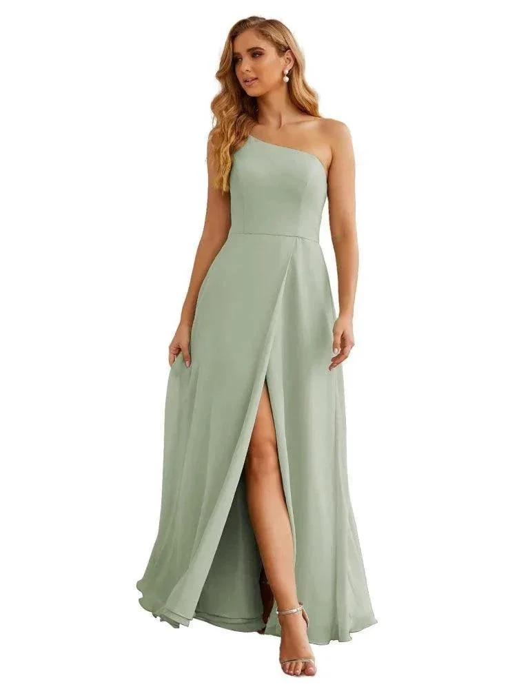 Numbersea One Shoulder Chiffon Bridesmaid Dresses Long Formal Homecoming Prom Gowns for Women Party Wedding Evening SEA28052 - Image 46