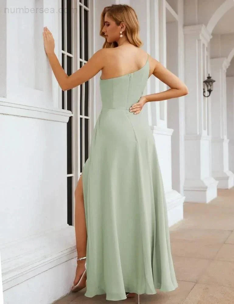 Numbersea One Shoulder Chiffon Bridesmaid Dresses Long Formal Homecoming Prom Gowns for Women Party Wedding Evening SEA28052 - Image 47