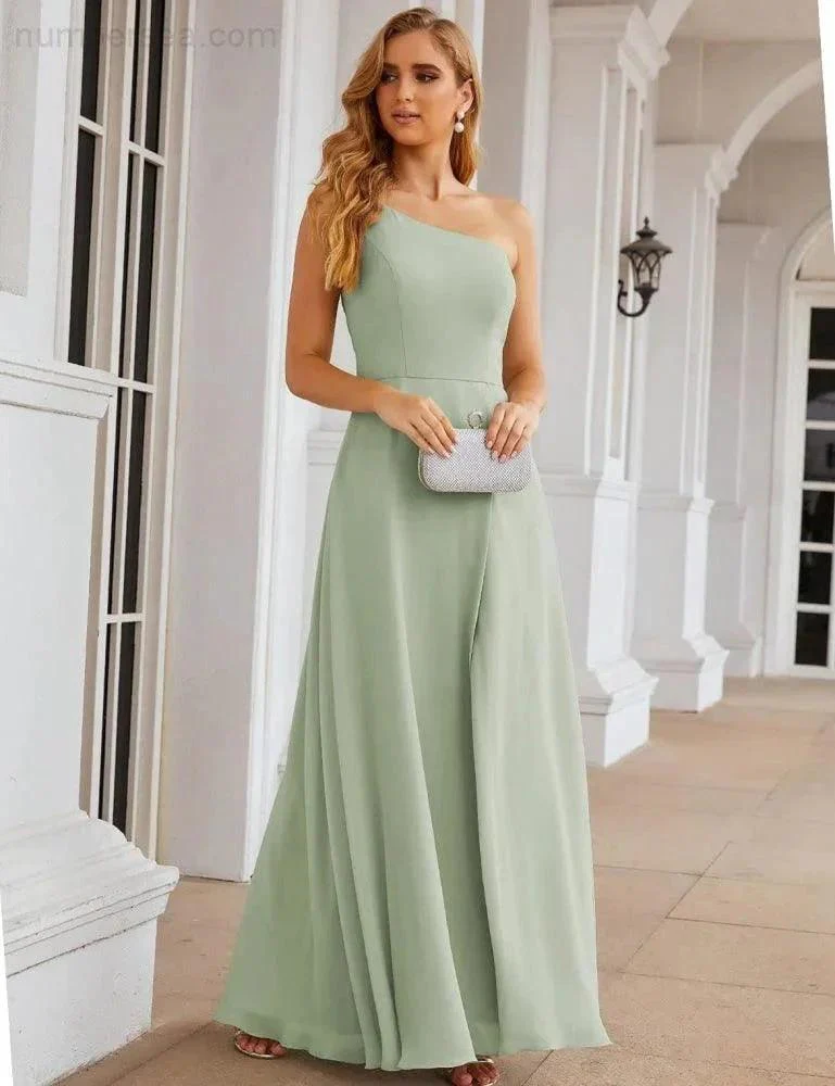Numbersea One Shoulder Chiffon Bridesmaid Dresses Long Formal Homecoming Prom Gowns for Women Party Wedding Evening SEA28052 - Image 50