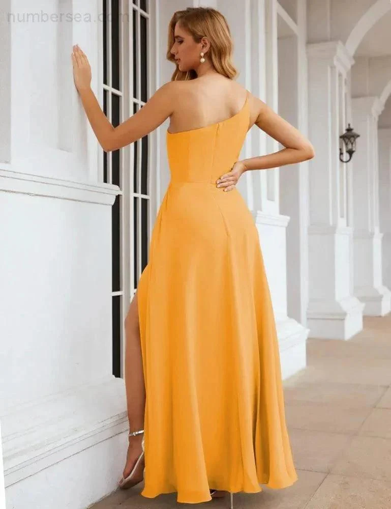 Numbersea One Shoulder Chiffon Bridesmaid Dresses Long Formal Homecoming Prom Gowns for Women Party Wedding Evening SEA28052 - Image 7