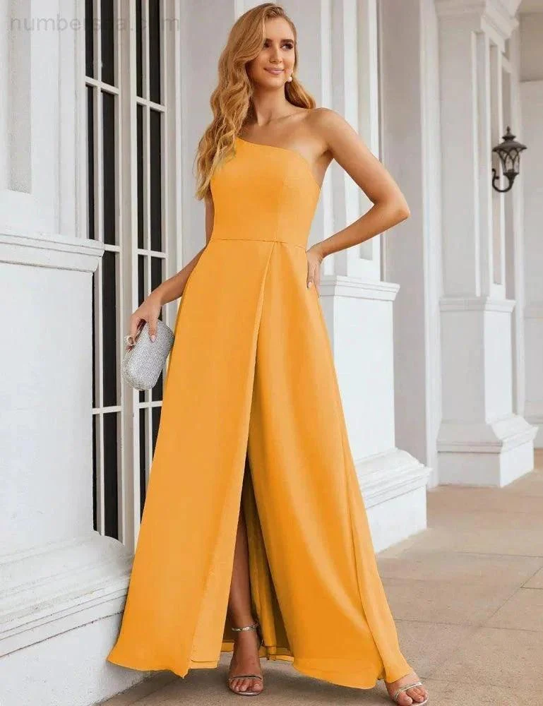 Numbersea One Shoulder Chiffon Bridesmaid Dresses Long Formal Homecoming Prom Gowns for Women Party Wedding Evening SEA28052 - Image 8
