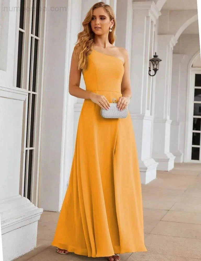 Numbersea One Shoulder Chiffon Bridesmaid Dresses Long Formal Homecoming Prom Gowns for Women Party Wedding Evening SEA28052 - Image 9