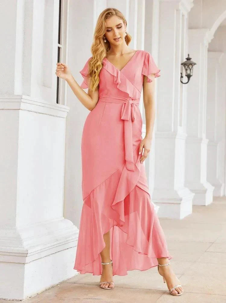 Numbersea Ruffled Bridesmaid Dresses Mermaid Formal Violin Evening Party Prom Gowns 28042 - Image 59