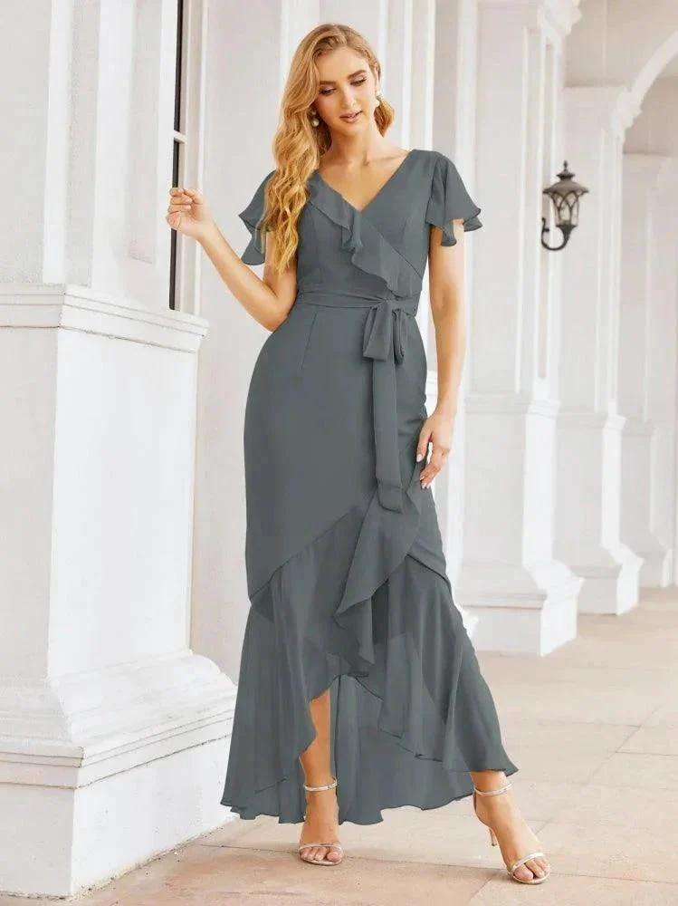 Numbersea Ruffled Bridesmaid Dresses Mermaid Formal Violin Evening Party Prom Gowns 28042 - Image 75