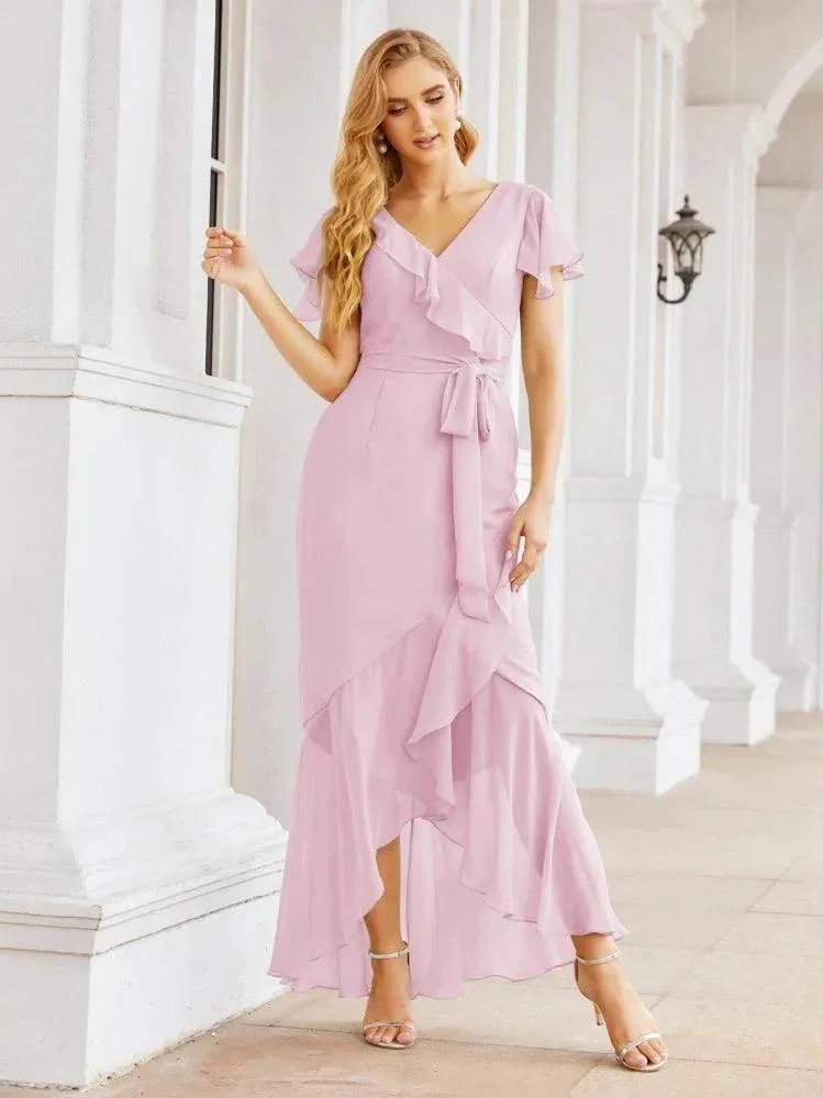 Numbersea Ruffled Bridesmaid Dresses Mermaid Formal Violin Evening Party Prom Gowns 28042 - Image 77