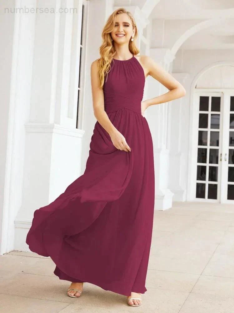 Numbersea Sleeveless Bridesmaid Dresses Long Prom Gown Zipper with Keyhole Back 28056 - Image 102