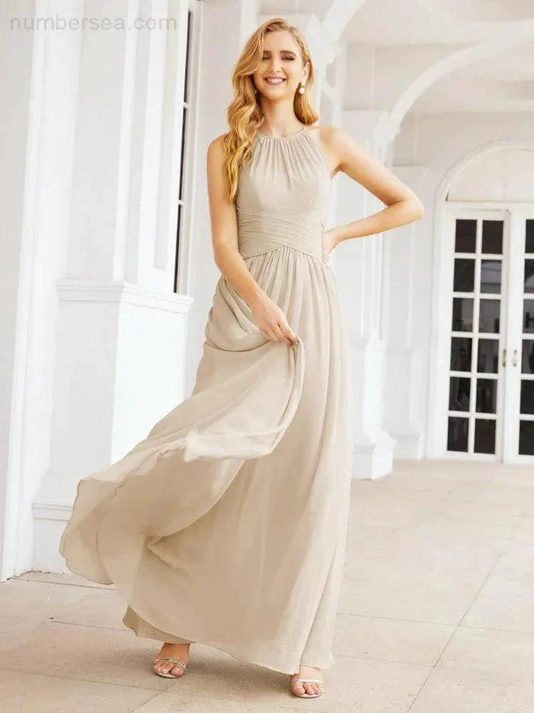 Numbersea Sleeveless Bridesmaid Dresses Long Prom Gown Zipper with Keyhole Back 28056 - Image 105