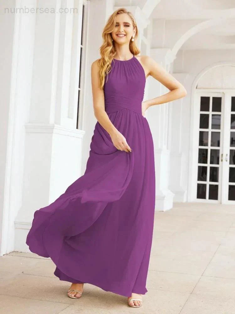 Numbersea Sleeveless Bridesmaid Dresses Long Prom Gown Zipper with Keyhole Back 28056 - Image 108
