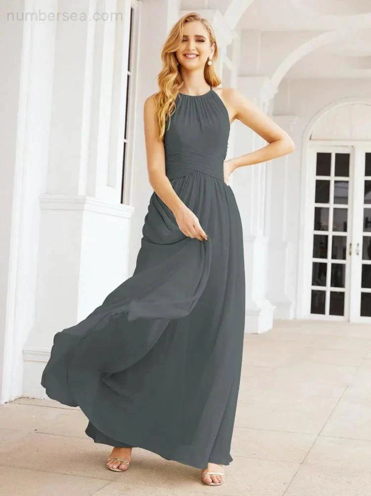 Numbersea Sleeveless Bridesmaid Dresses Long Prom Gown Zipper with Keyhole Back 28056 - Image 114