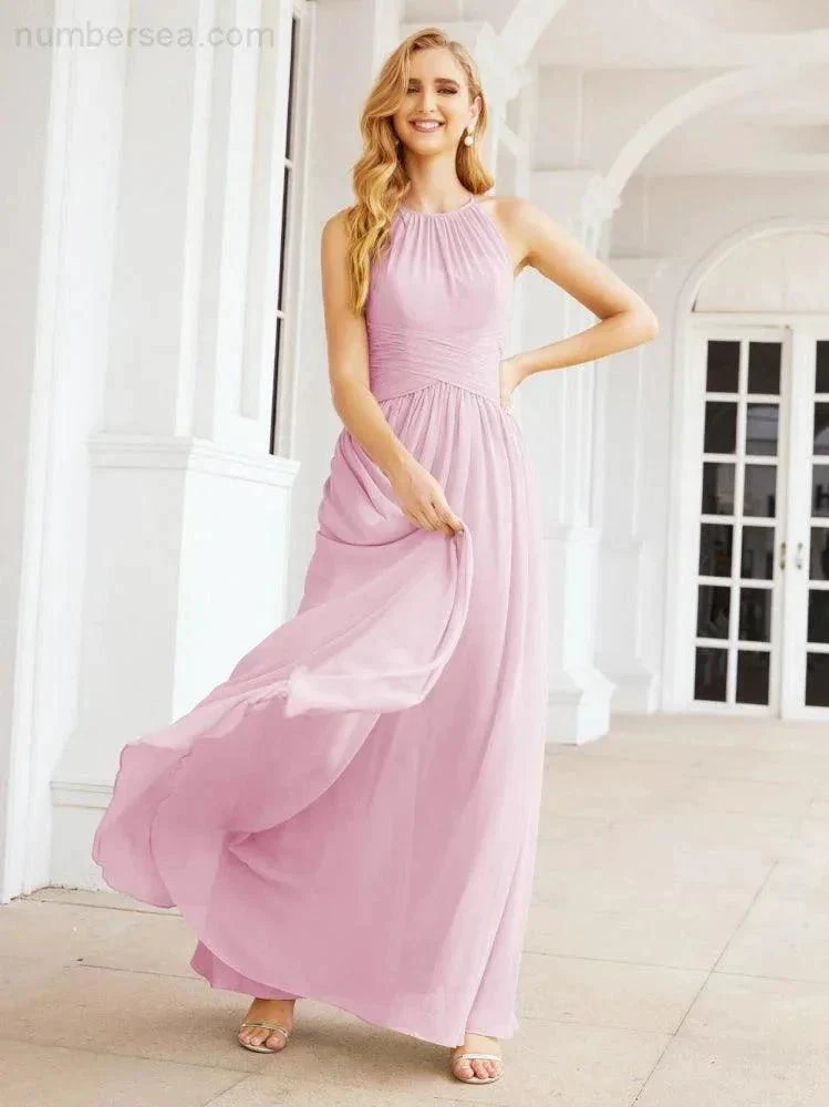 Numbersea Sleeveless Bridesmaid Dresses Long Prom Gown Zipper with Keyhole Back 28056 - Image 117