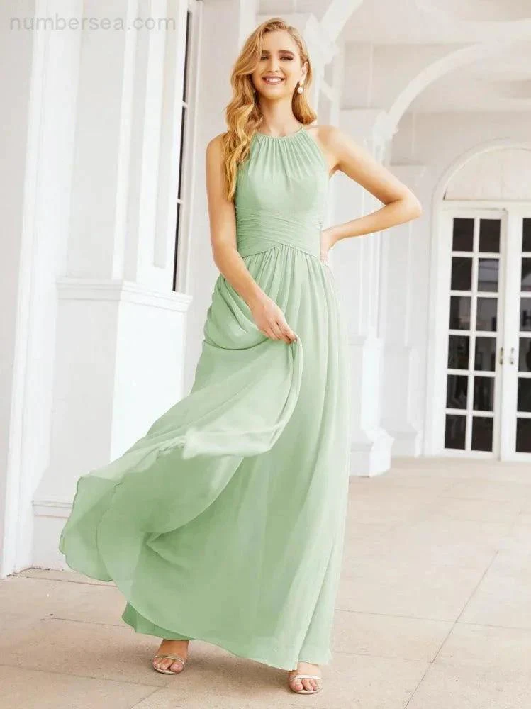 Numbersea Sleeveless Bridesmaid Dresses Long Prom Gown Zipper with Keyhole Back 28056 - Image 15