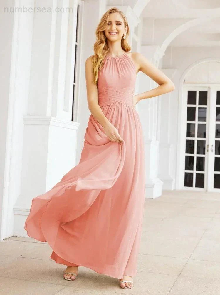 Numbersea Sleeveless Bridesmaid Dresses Long Prom Gown Zipper with Keyhole Back 28056 - Image 18