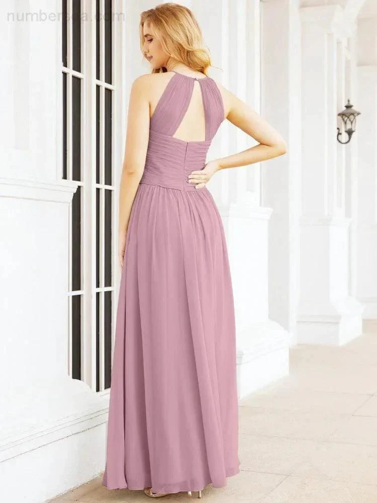 Numbersea Sleeveless Bridesmaid Dresses Long Prom Gown Zipper with Keyhole Back 28056 - Image 2