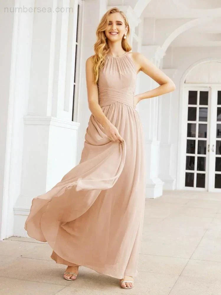 Numbersea Sleeveless Bridesmaid Dresses Long Prom Gown Zipper with Keyhole Back 28056 - Image 24