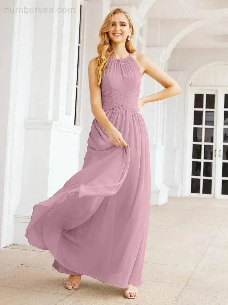 Numbersea Sleeveless Bridesmaid Dresses Long Prom Gown Zipper with Keyhole Back 28056 - Image 3