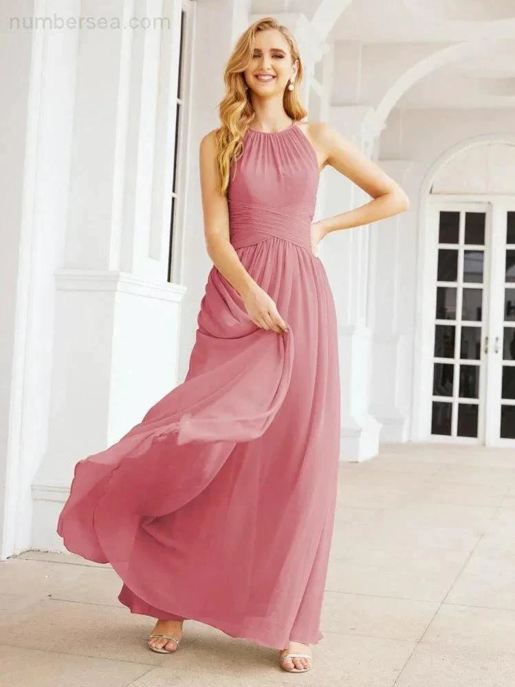 Numbersea Sleeveless Bridesmaid Dresses Long Prom Gown Zipper with Keyhole Back 28056 - Image 33