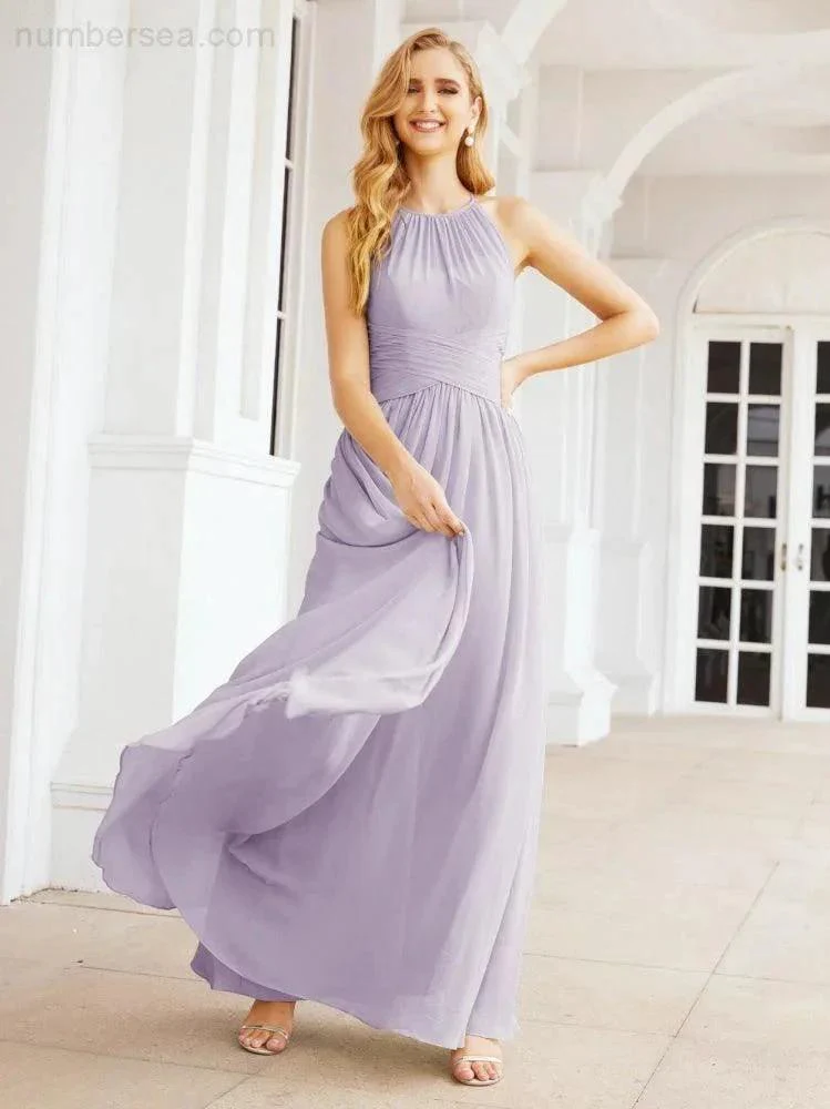 Numbersea Sleeveless Bridesmaid Dresses Long Prom Gown Zipper with Keyhole Back 28056 - Image 42