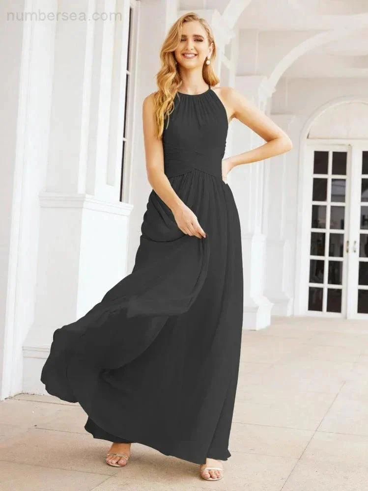 Numbersea Sleeveless Bridesmaid Dresses Long Prom Gown Zipper with Keyhole Back 28056 - Image 45