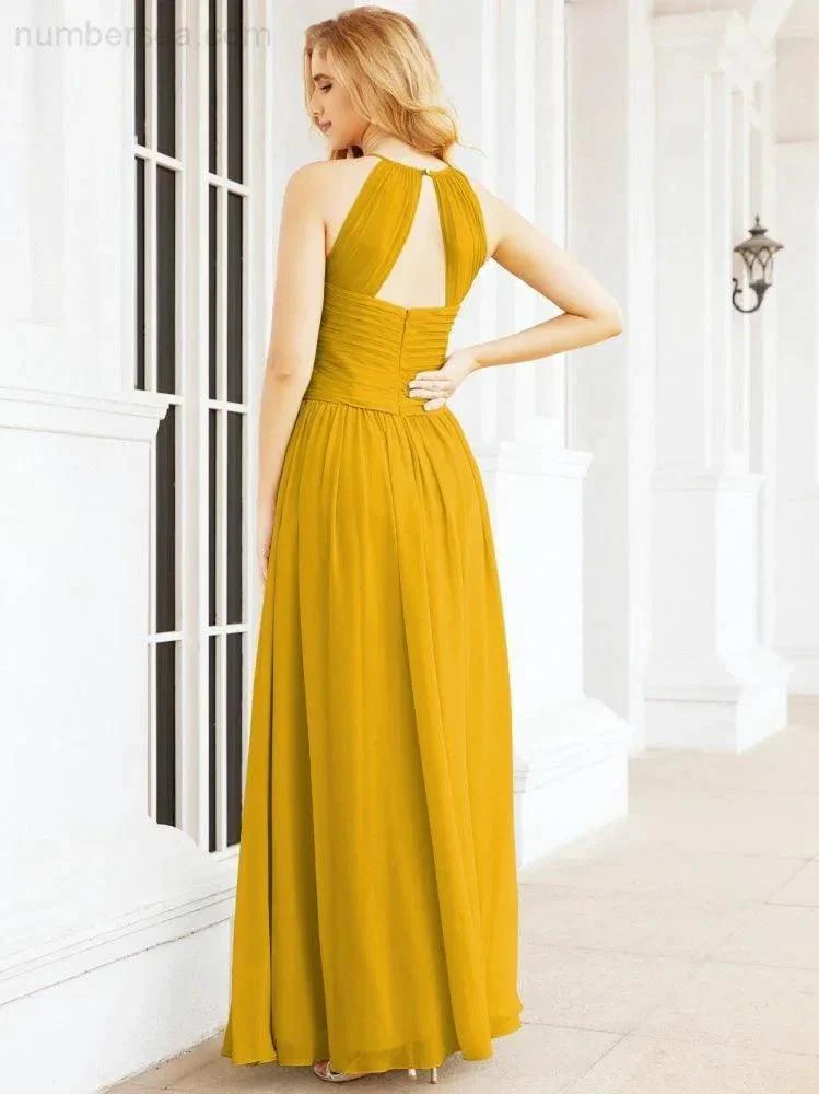 Numbersea Sleeveless Bridesmaid Dresses Long Prom Gown Zipper with Keyhole Back 28056 - Image 5