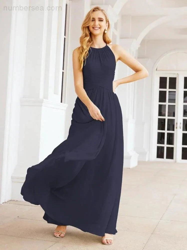 Numbersea Sleeveless Bridesmaid Dresses Long Prom Gown Zipper with Keyhole Back 28056 - Image 54