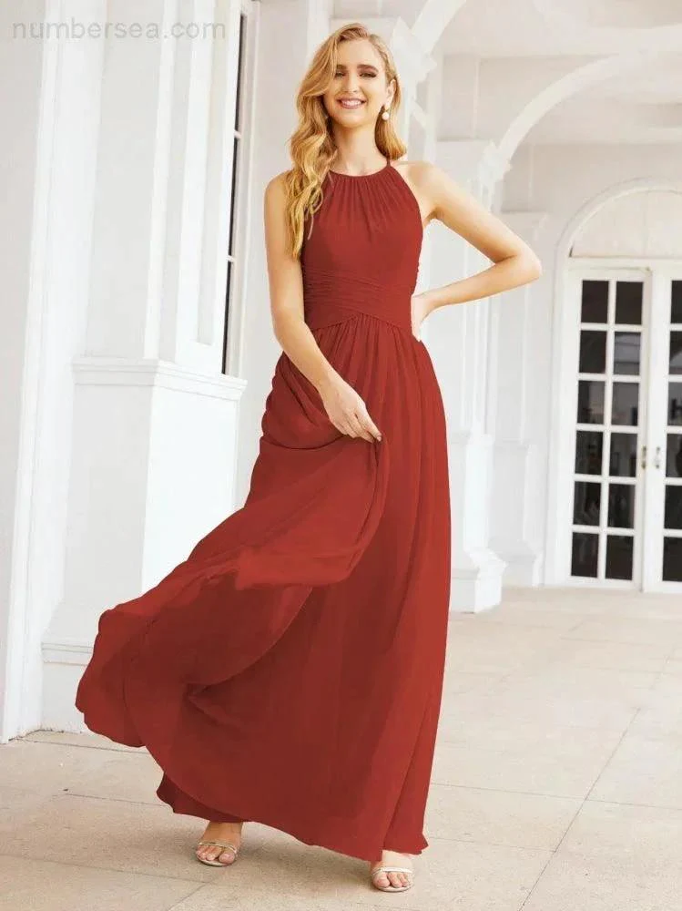 Numbersea Sleeveless Bridesmaid Dresses Long Prom Gown Zipper with Keyhole Back 28056 - Image 57