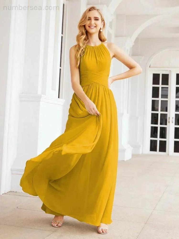Numbersea Sleeveless Bridesmaid Dresses Long Prom Gown Zipper with Keyhole Back 28056 - Image 6