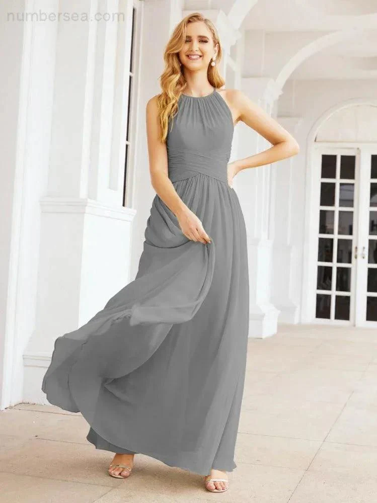 Numbersea Sleeveless Bridesmaid Dresses Long Prom Gown Zipper with Keyhole Back 28056 - Image 60