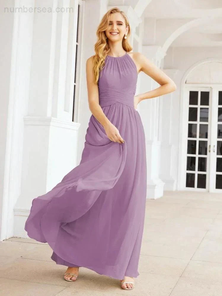 Numbersea Sleeveless Bridesmaid Dresses Long Prom Gown Zipper with Keyhole Back 28056 - Image 63