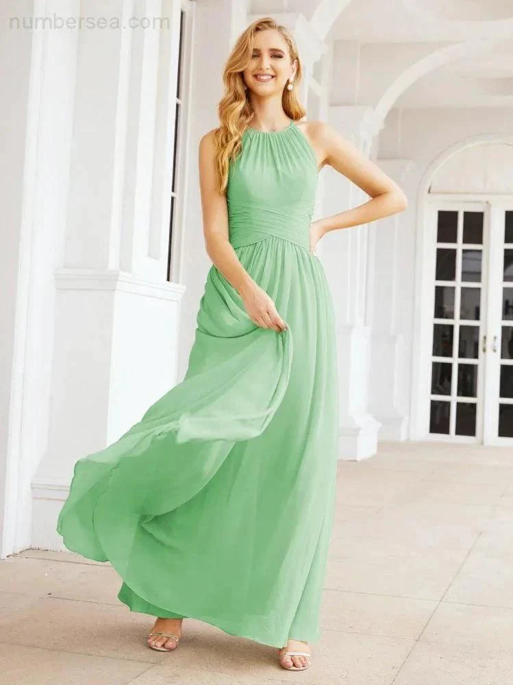 Numbersea Sleeveless Bridesmaid Dresses Long Prom Gown Zipper with Keyhole Back 28056 - Image 66